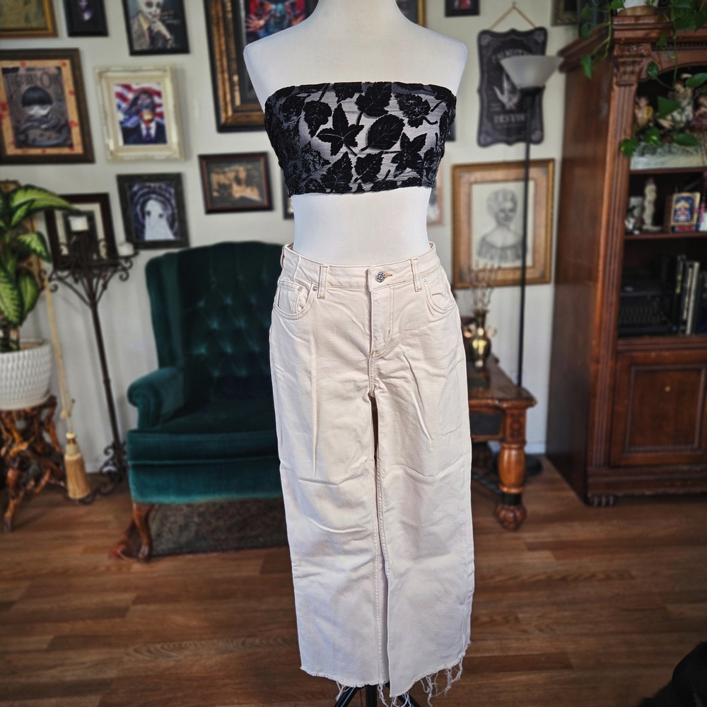BDG Urban Outfitters Jeans Womens 28 Wide Leg Cropped Raw Hem Cream Denim Pants